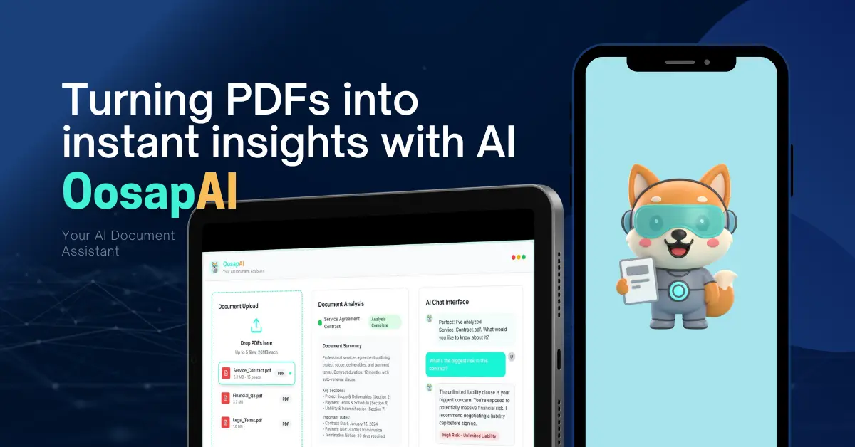 Interface of OosapAI SaaS showing automated legal PDF summarization and high-risk clause detection